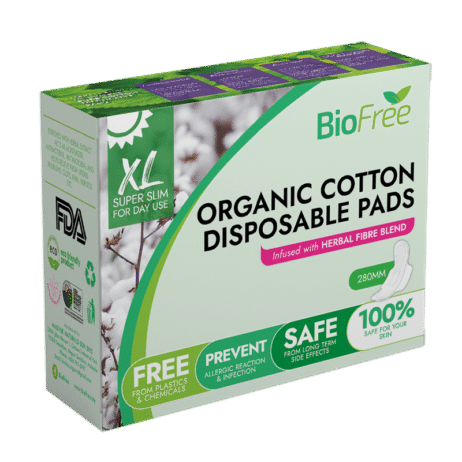 BioFree Organic Cotton Disposable Pad – Day Use (7pcs Ultra Thin) XL 280mm
