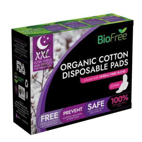 BioFree Organic Cotton Disposable Pad – Night Use (7pcs Ultra Thin) XXL 320mm